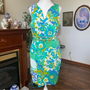 Carlisle • Green & Blue Floral Sheath Dress • Size 10